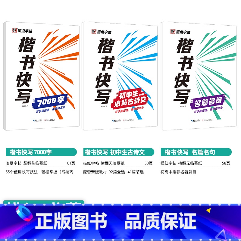 [初中生]必背古诗文+名篇名句+7000字(楷书快写体) [正版]初中生字帖练字七年级八年级上册练字帖每日一练古诗文中学