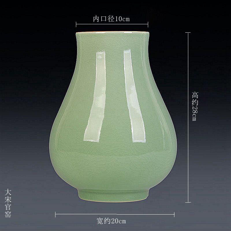 景德镇陶瓷器 手绘釉下彩仿古官窑青花瓷花 博古架工艺品家居摆设 三维工匠 豆青仿大宋官窑开片福筒送底座摆件高清大图