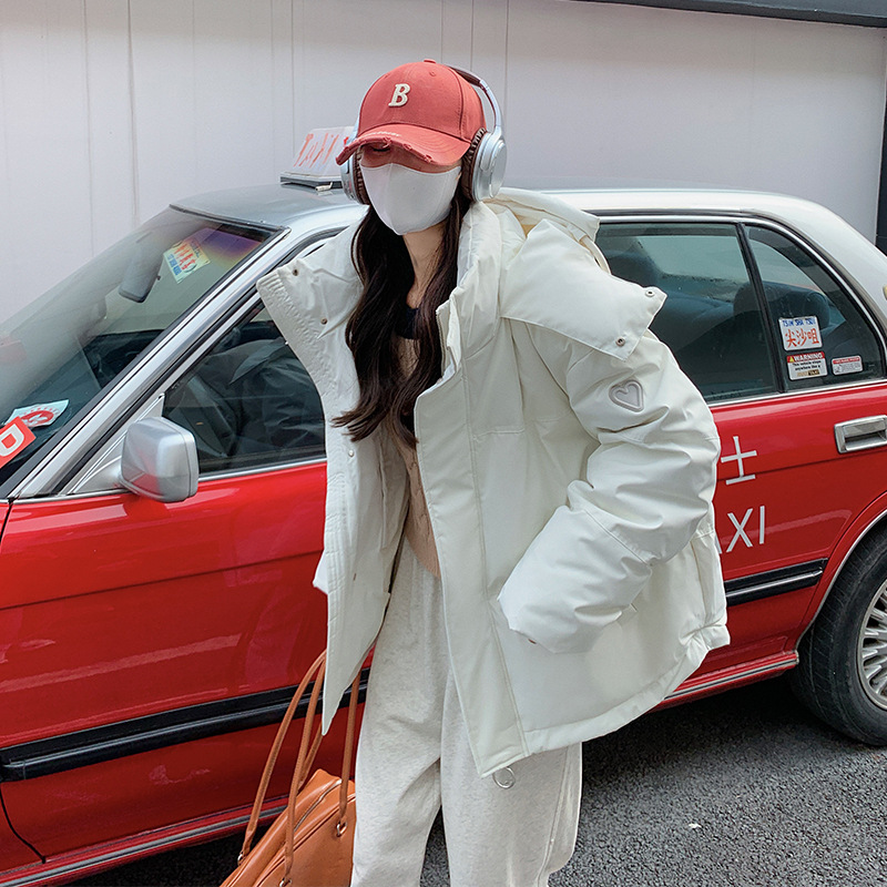 棉衣女2024冬季新款韩版灰色小爱心短款羽绒棉服学生款大码面包服高清大图
