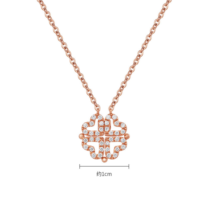 潮宏基心有灵犀心动四叶草18k金钻石项链玫瑰金套链