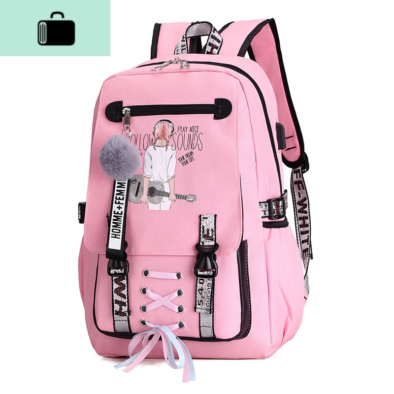 新款书包女生小学生初中高中大学生背包双肩包大容量学院防水韩版NEWLAKE #701粉色-音乐