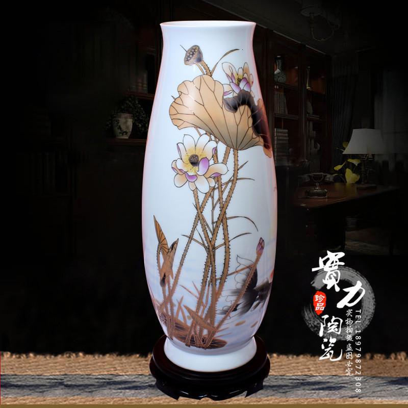 景德镇陶瓷器大花瓶牡丹花开富贵青花山水荷花客厅落地工艺品摆件收纳袋 三维工匠 松下问童子玉米型_535_664_898