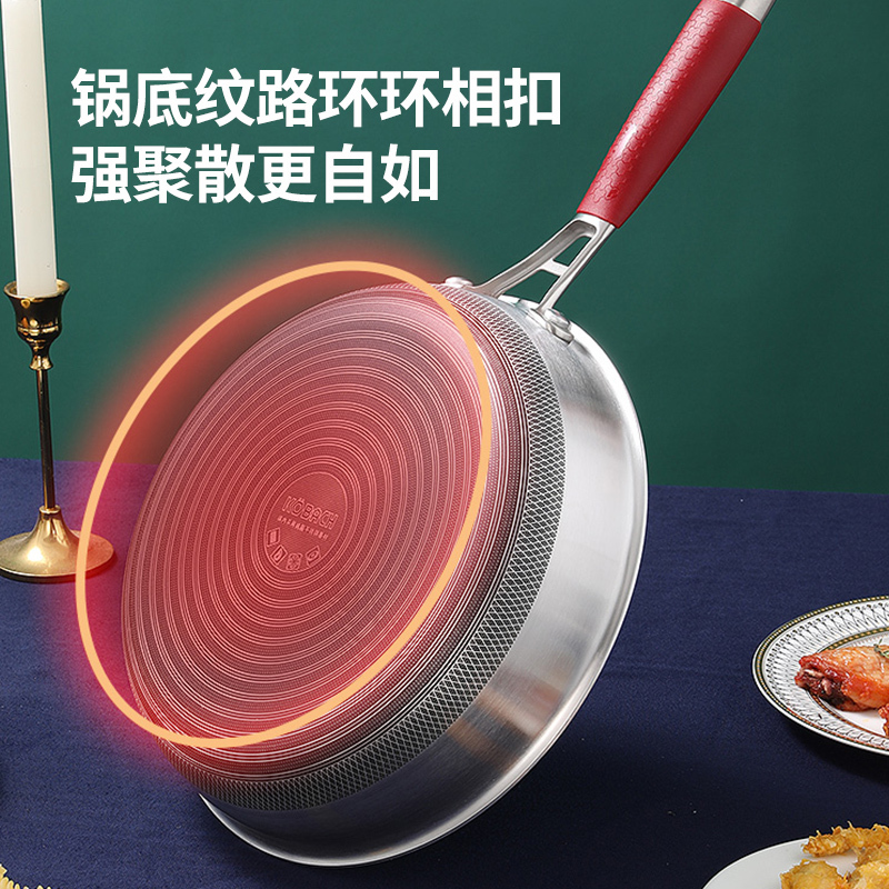 康巴赫第五代锅具套装厨具套装炒锅套装抗菌不锈钢双面花纹炒锅5代煎锅两件套组合