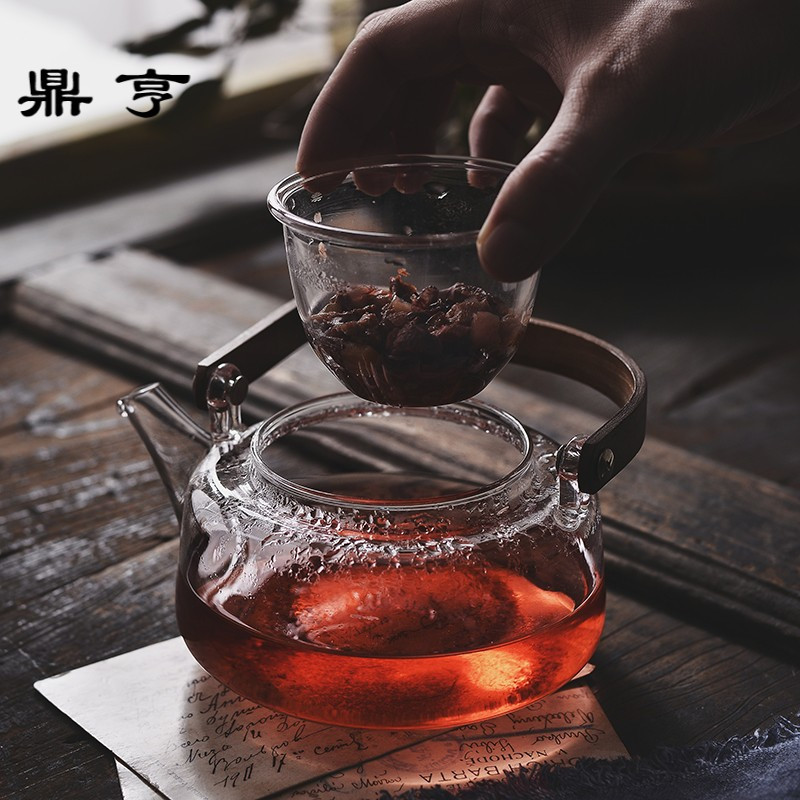 鼎亨质朴加厚玻璃茶壶日式透明花茶壶家用花茶具套装下午茶具带