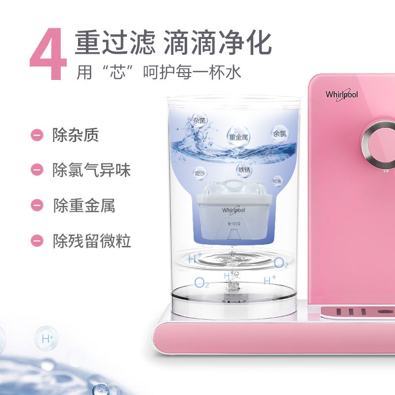 惠而浦(Whirlpool)饮水机WK-AP02Q-1粉 台式速热家用办公室智能饮水机直饮机 智能温控净化饮水机