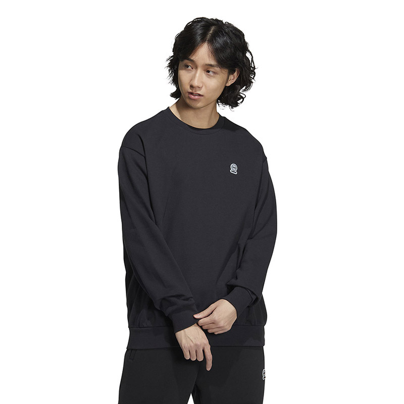 adidas neo 纯色Logo印花套头长袖卫衣 男女同款 黑色 HN6639