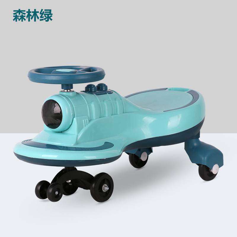 qike-hlx健身车儿童扭扭车 1-7岁溜溜车宝宝男女学步车 闪光PU带音乐玩具车材质环保平衡车双人亲子车奇客童车 卡通火车+森林绿+普通轮