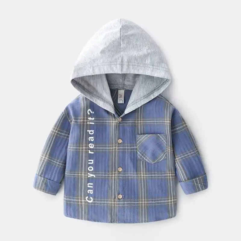 春季款儿童纽扣连帽衬衫外套上衣