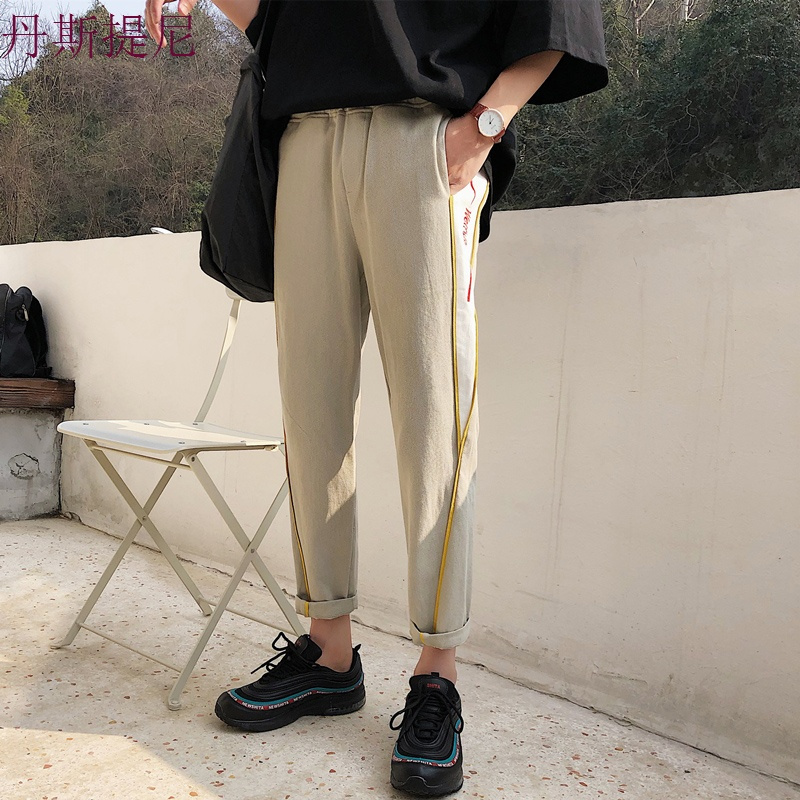 2018新款ins超火的裤子宽松原宿薄款男士九分裤运动休闲裤男裤子
