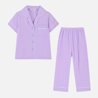 铅笔俱乐部2025夏款新品女童睡衣两件套儿童家居服中大童短袖长裤 120cm 粉紫