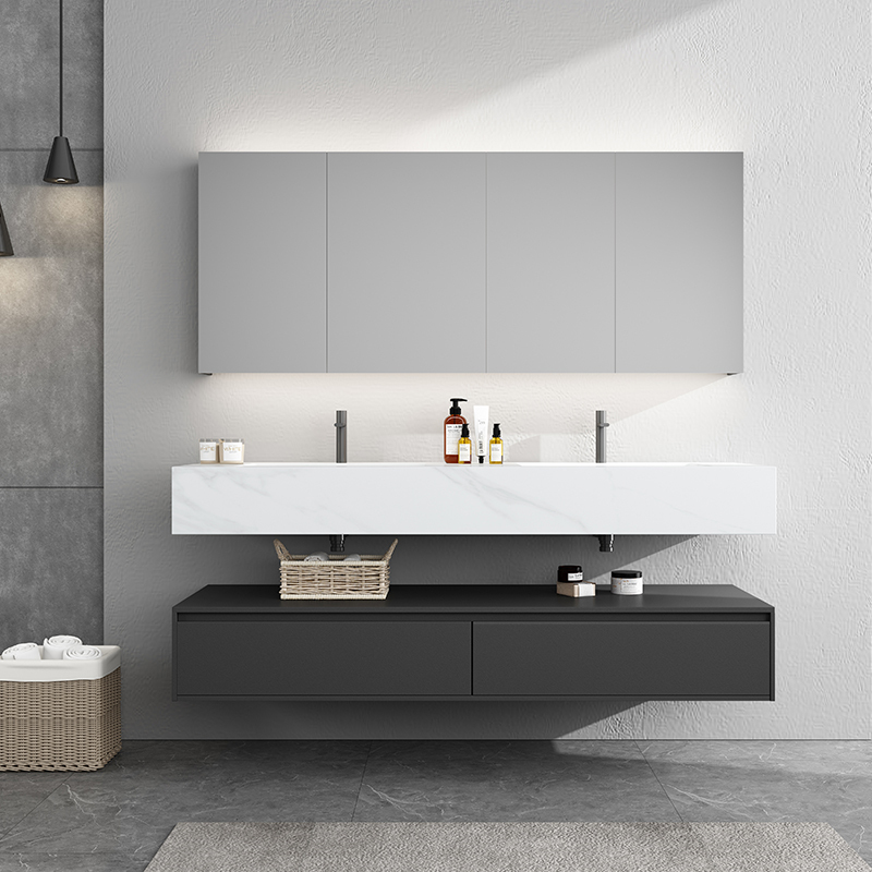 大理石闪电客浴室柜定制洗手台洗脸盆柜组合岩板台面卫生间洗漱台小