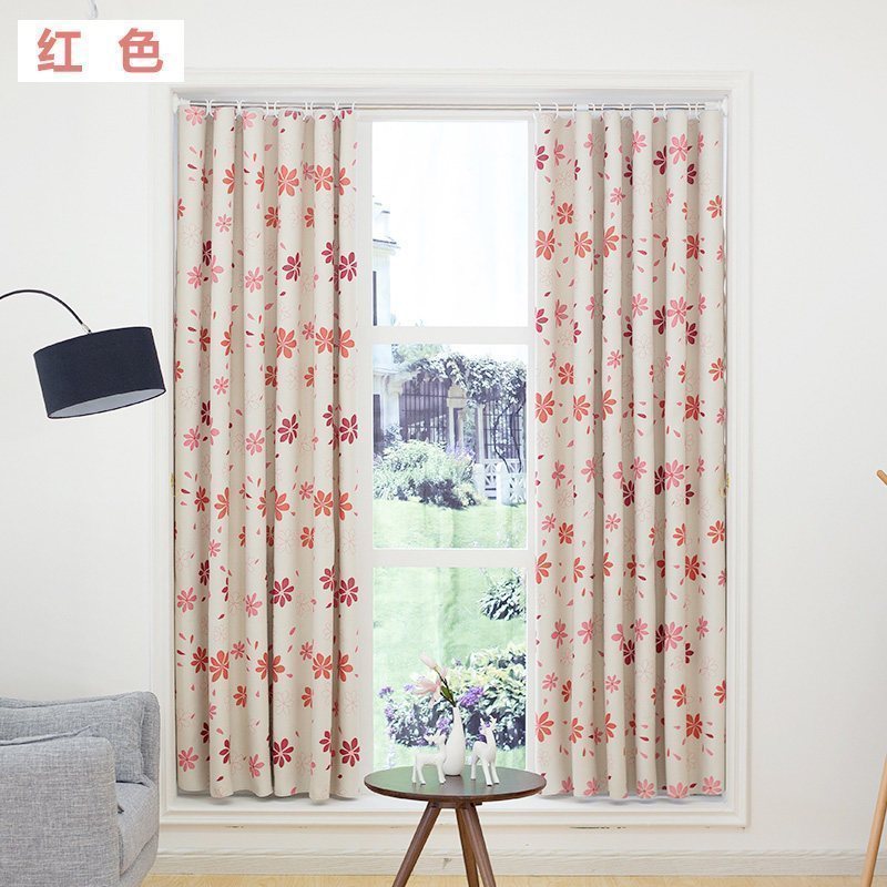 家柏饰(CORATED)简易窗帘成品遮光窗帘免打孔安装出租屋宿舍小短卧室伸缩杆窗帘布 七叶草红色+伸缩杆套餐 帘3*2米高（单开款）