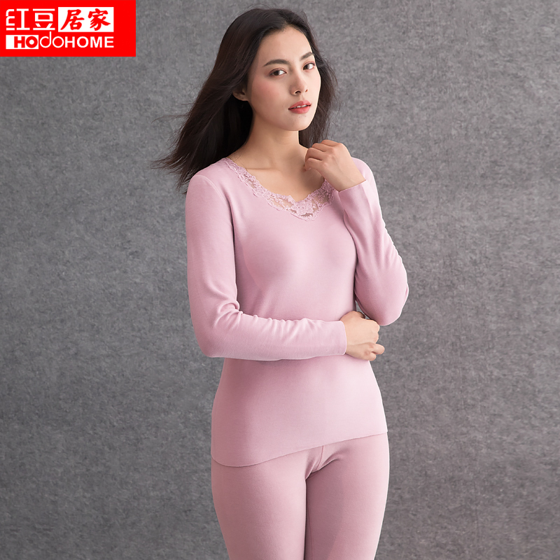 红豆居家(Hodohome)19年新品情侣秋衣秋裤套装男士女士发热绒无痕速暖内衣套装