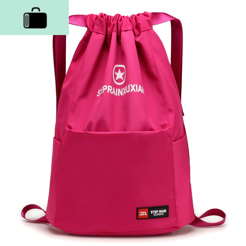 束口袋双肩包男女轻便旅行抽绳收纳包简易户外运动大容量健身背包NEW LAKE 玫红色（185）