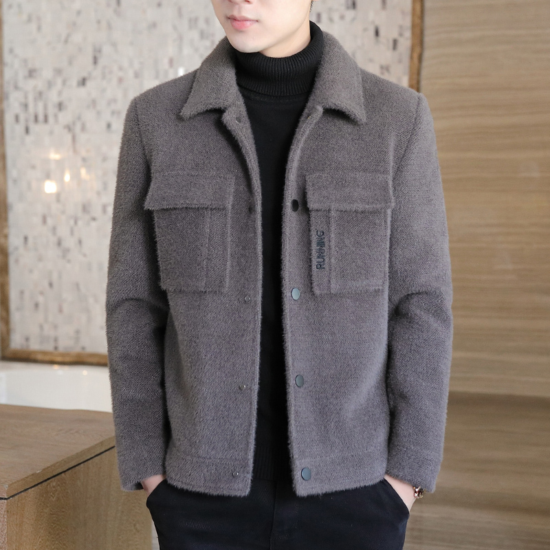 yuansu男士毛呢大衣短款秋冬加厚立领外套韩版潮流帅气呢子风衣冬季