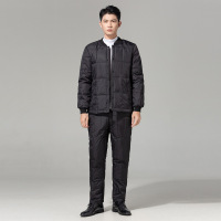 男士羽绒丝服内胆套装冬季中老年爸爸装加厚羽绒丝裤+保暖内衣两 L 黑色