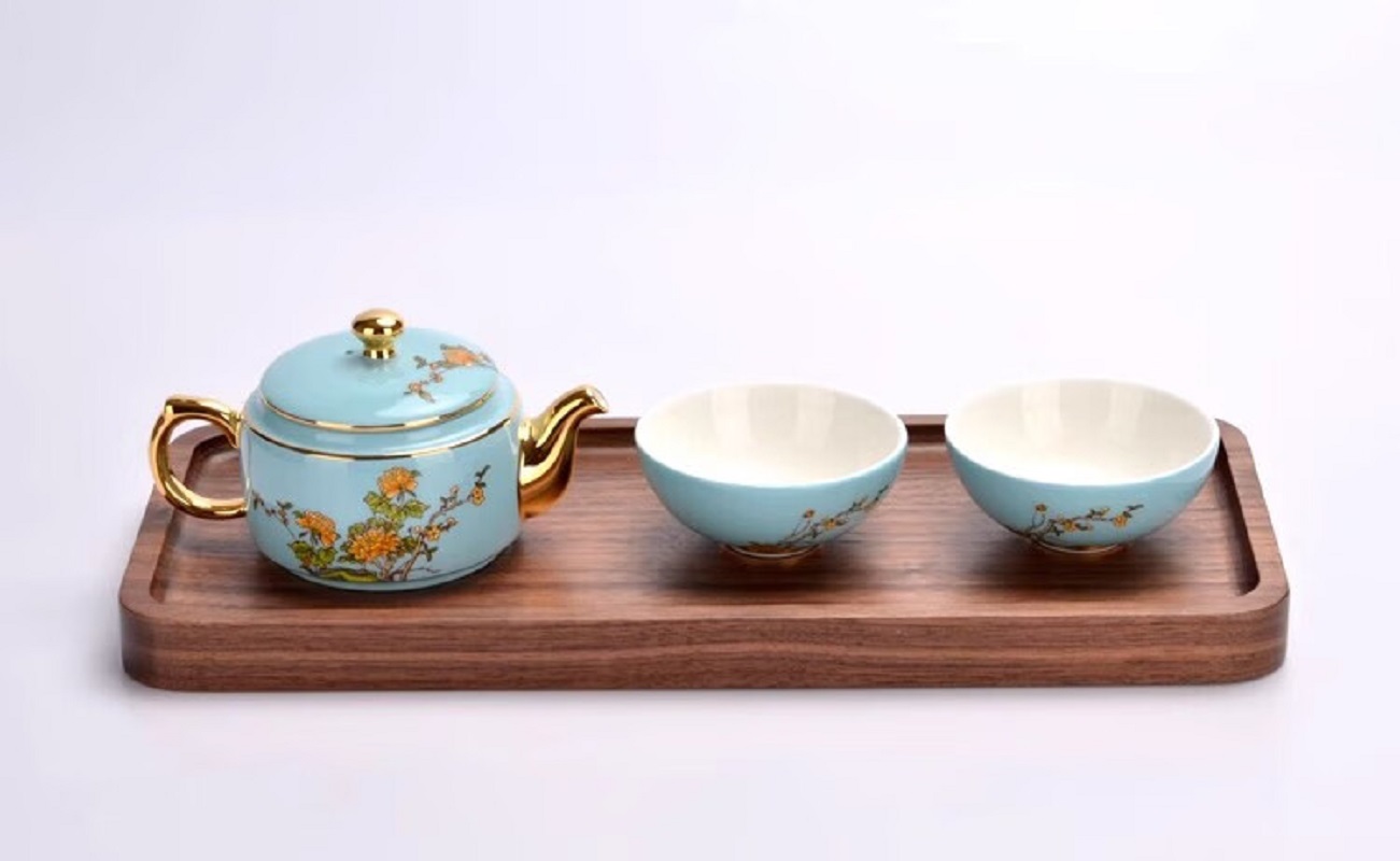 永丰源夫人瓷西湖蓝4头旅行茶具便携茶具一壶二杯高清大图