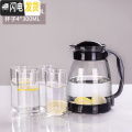 三维工匠冷水壶玻璃耐热高温防爆水瓶家用大容量凉白开水杯茶壶套装凉水壶 黑色2000ml+4个300ML杯