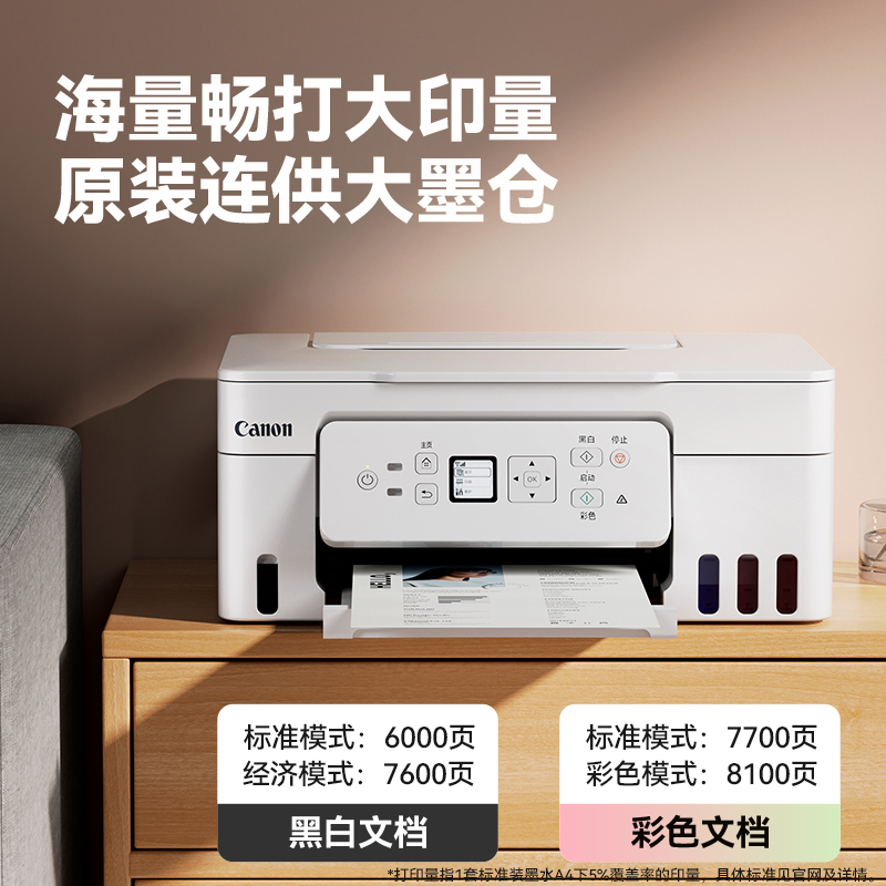 佳能G3881自动双面彩色打印机家用小型复印扫描多功能一体机可连手机无线办公专用连供照片