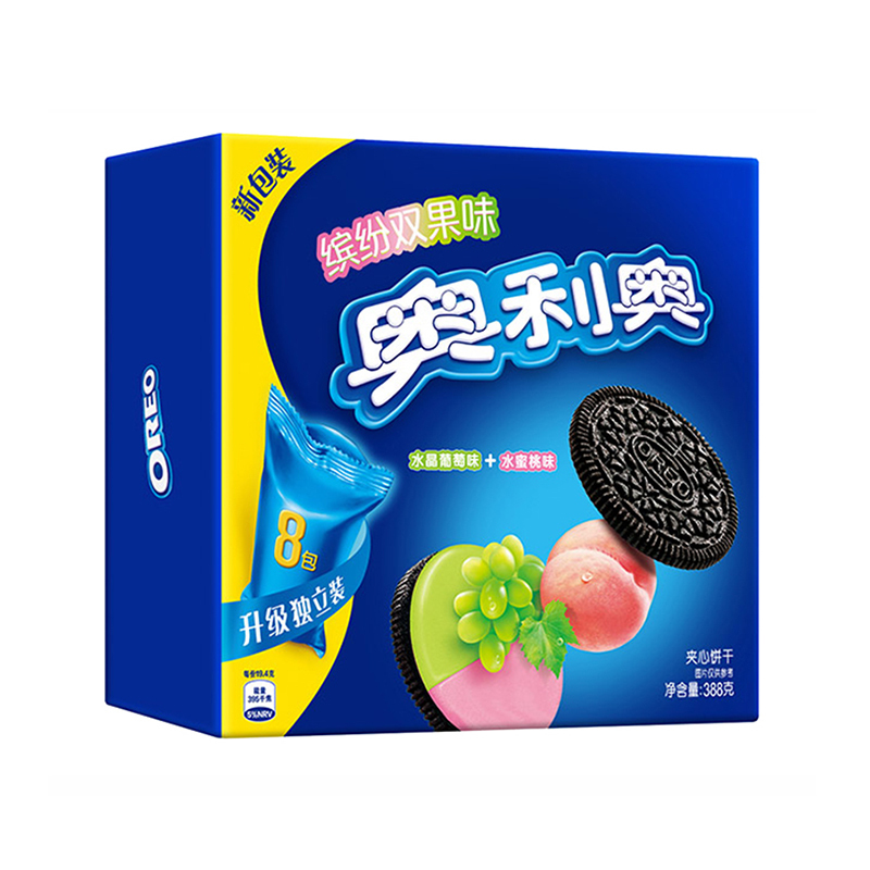 奥利奥(OREO) 夹心饼干 零食 缤纷双果味(水晶葡萄味+水蜜桃味)388g