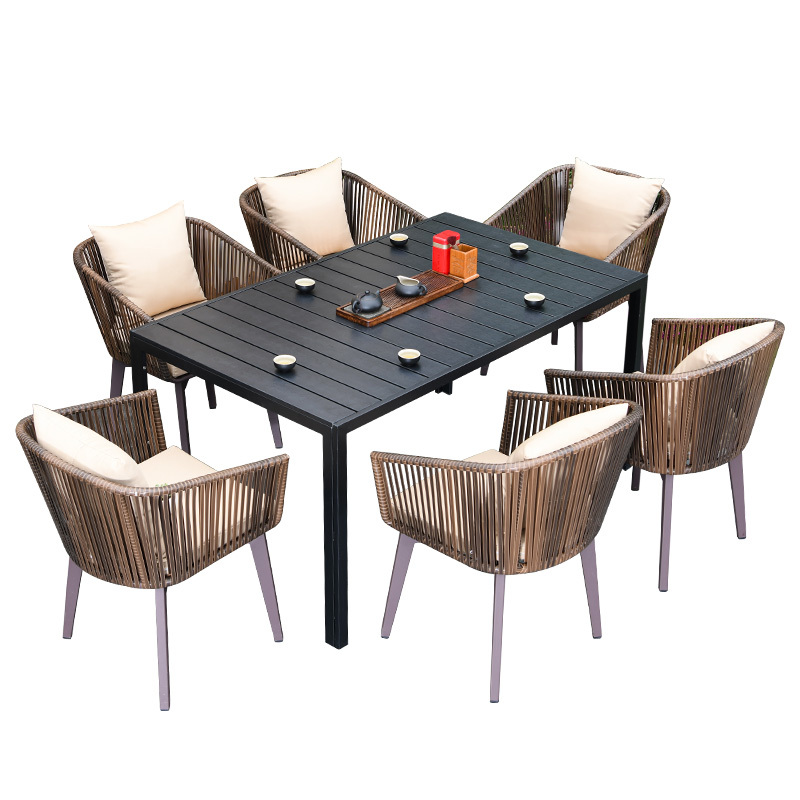 户外桌椅别墅花园露台茶桌休闲室外pe闪电客编藤桌椅组合庭院桌椅