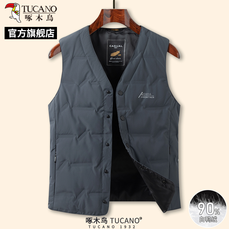 啄木鸟冬季新款羽绒服马甲男中老年保暖内胆背心爸爸装坎肩外套款 195 灰色
