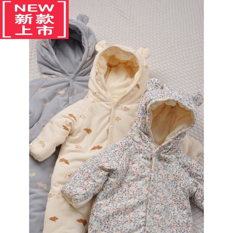 可莉允ins丹麦秋冬婴儿连体棉衣男女宝宝外出加厚保暖棉服新生儿厚爬服图片