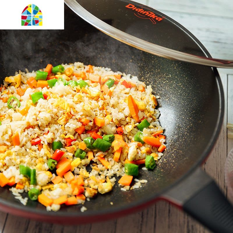 节日红 家用不粘锅食品级不粘锅 不粘炒锅煎锅透明玻璃立盖 FENGHOU 晶莹粉32厘米炒锅图片