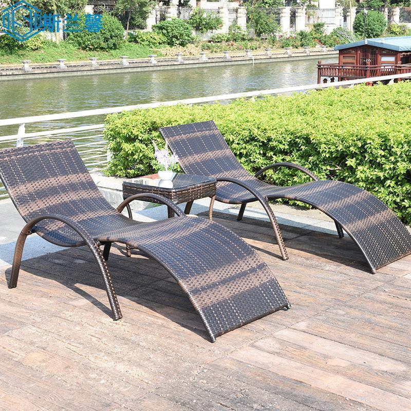 森美人户外躺床庭院编织躺椅防水防晒泳池沙滩椅休闲花园室外藤椅沙发床 A款躺床*1【不含垫】