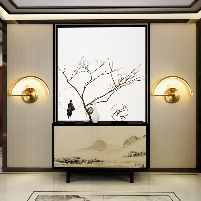 澳松 新中式壁灯现代简约轻奢客厅背景墙走廊全铜灯设计师卧室床头