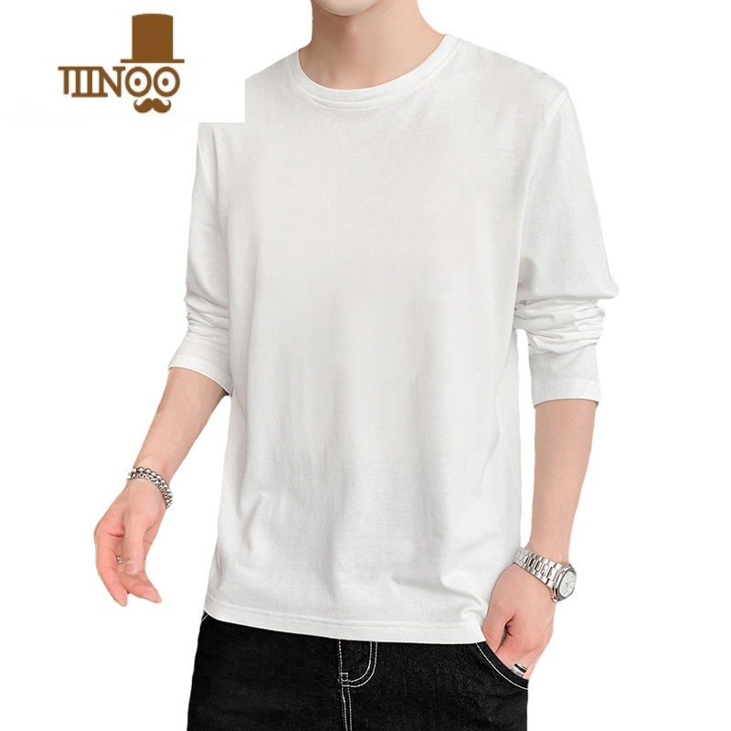 YANXU长袖t恤男纯色卫衣休闲宽松内搭白色新款潮流男士打底衫上衣高清大图