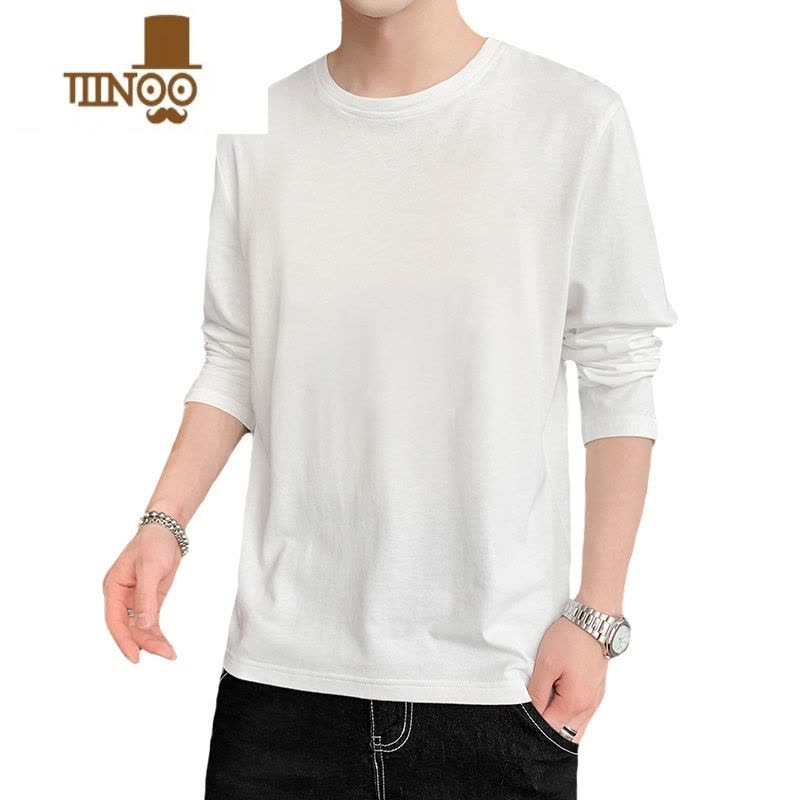 YANXU长袖t恤男纯色卫衣休闲宽松内搭白色新款潮流男士打底衫上衣图片
