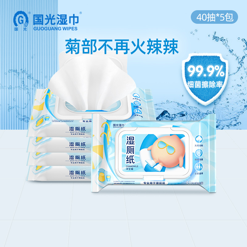 国光湿厕纸40片*5家庭实惠装私处卫生清洁擦屁股湿巾厕所如厕便携湿纸巾