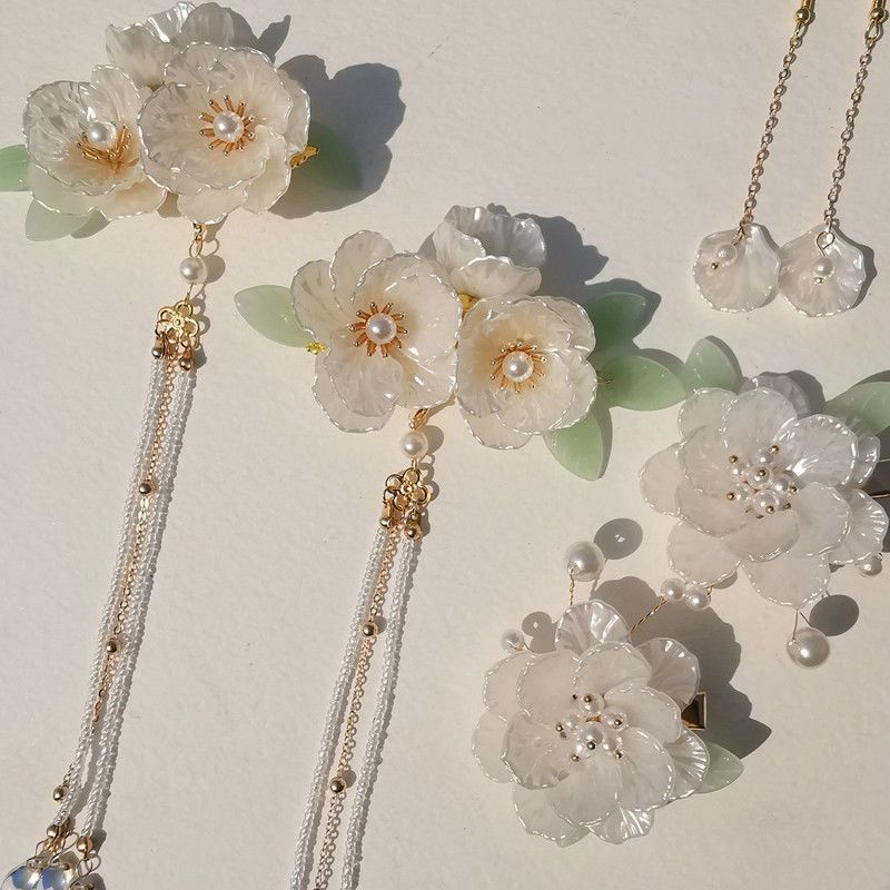 栀子花古风发夹边夹流苏汉服头饰全套仙气发饰发簪配饰饰品女对夹小