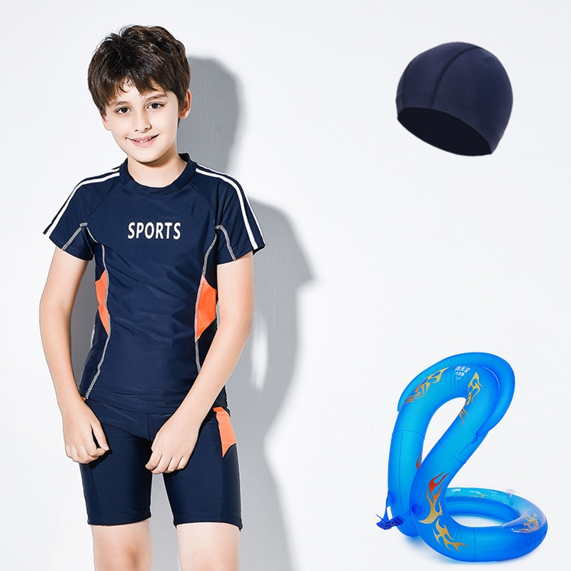儿童泳衣男闪电客胖童中大童男孩泳裤青少年学生男童分体游泳衣泳装