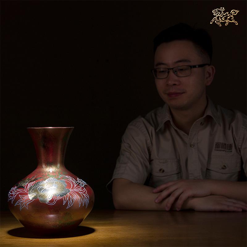 美帮汇全铜摆件《高冈铜器之富士形牡丹》家居饰品 花瓶高清大图