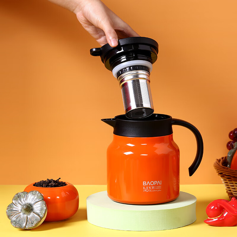 豹牌 BP-T30套装 橙色 保温壶 保温杯304不锈钢 万柿如意礼盒套装 800ml高清大图