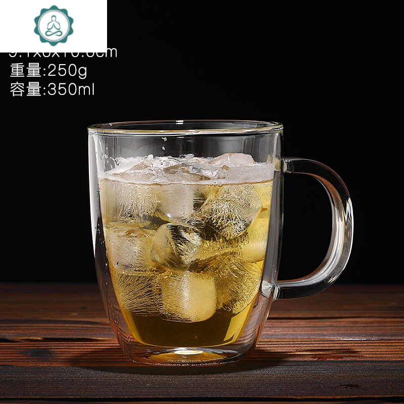 双层耐热 玻璃杯茶杯带把手 防烫办公室咖啡杯透明水杯子隔热简约 封后 中号-带把手-双层隔热杯-350ml