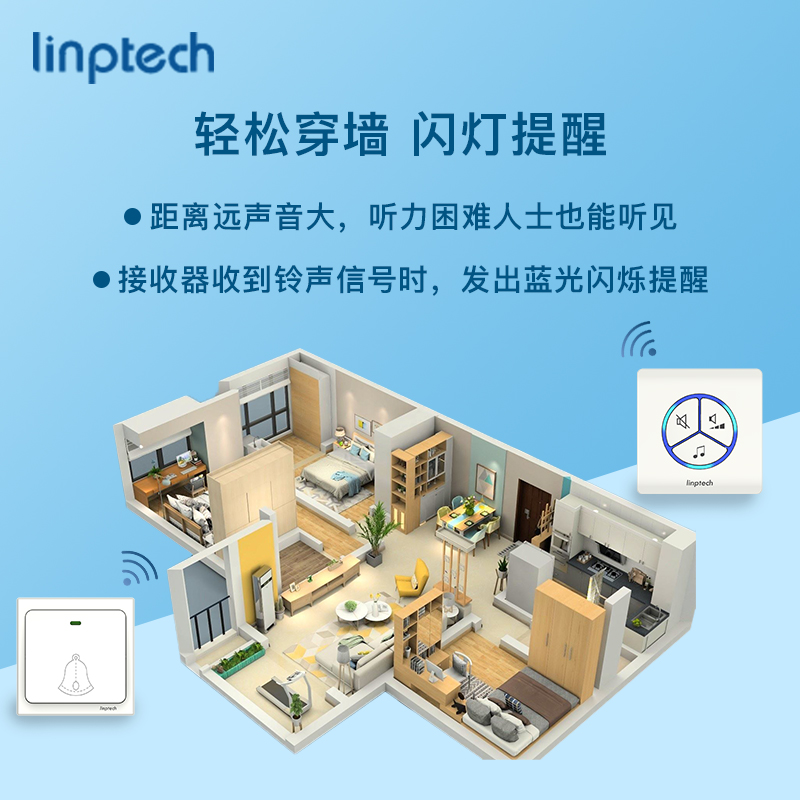 领普科技(Linptech)无线门铃家用 G1象牙白一拖二经典款 自发电不用电池远距离别墅智能防水大音量一键静音高清大图