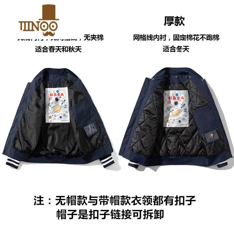 YANXU美式休闲刺绣棉衣外套男女情侣宽松加厚棒球棉服飞行员夹克图片