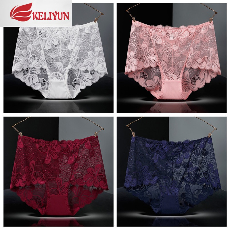 可莉允胖妹妹mm性感冰丝内裤女大码200斤蕾丝面料超薄中腰无痕透明