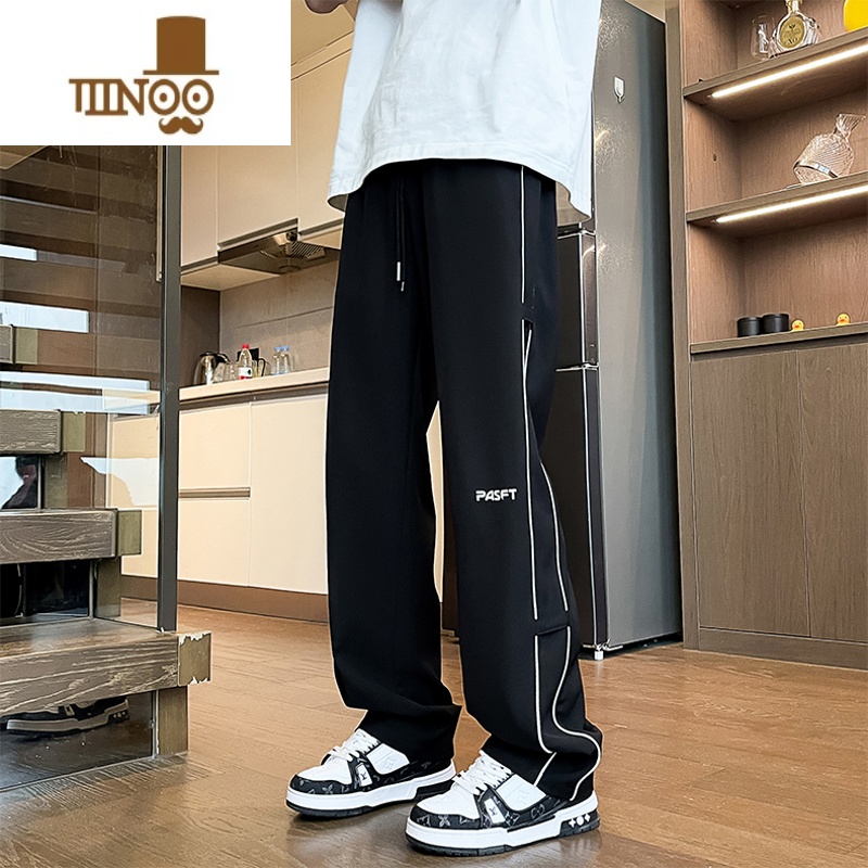 YANXU冰丝休闲裤子男款秋季黑色潮流小众条纹速干裤vibe潮流凉感伞兵季高清大图