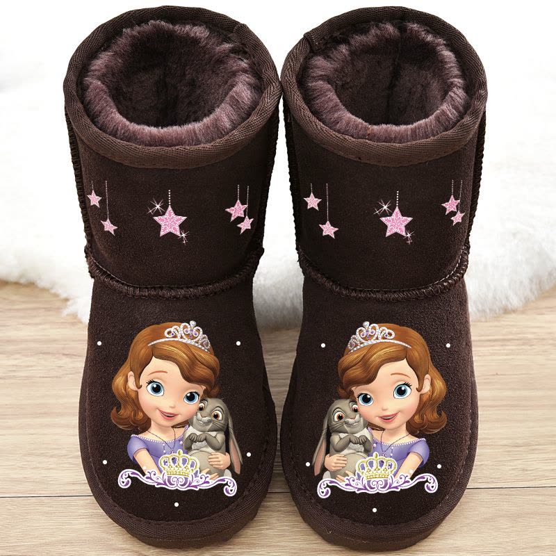 儿童雪地靴2018冬新款女童中筒靴卡通公主靴宝宝靴子女孩保暖棉靴图片
