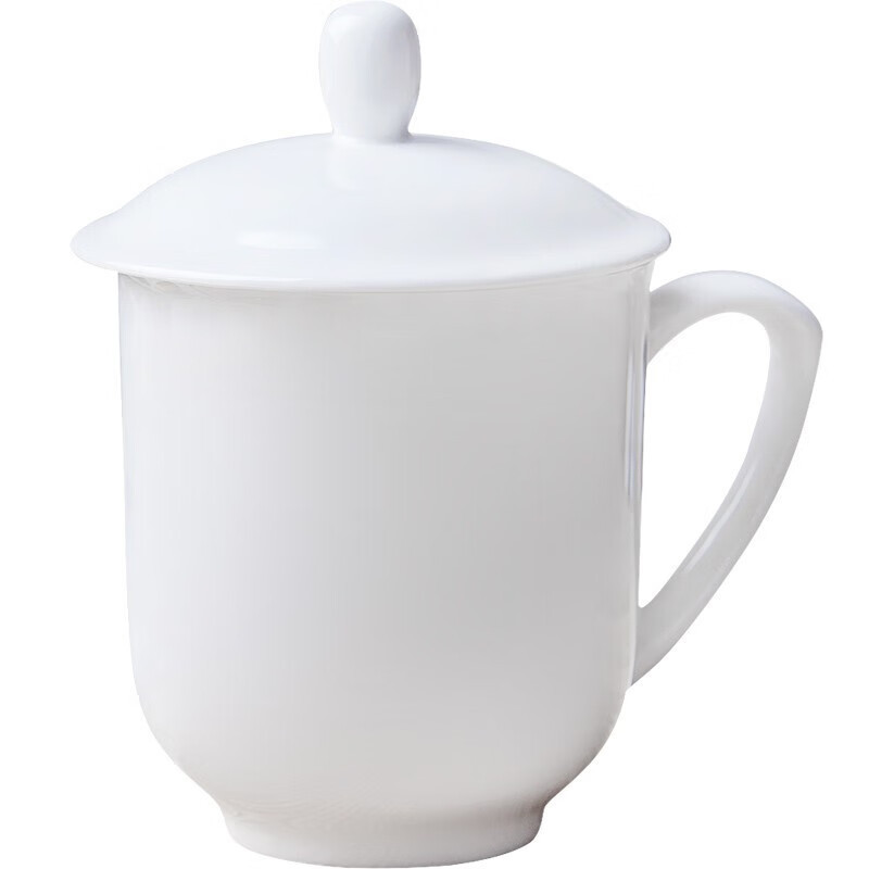 茶杯办公杯陶瓷杯纯白骨瓷带盖会议杯 单位:个