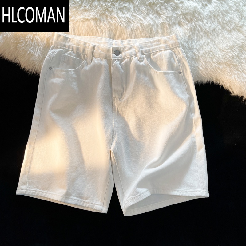 HLCOMAN纯色牛仔短裤男ins原宿风宽松休闲五分裤夏季潮牌百搭直筒大裤衩