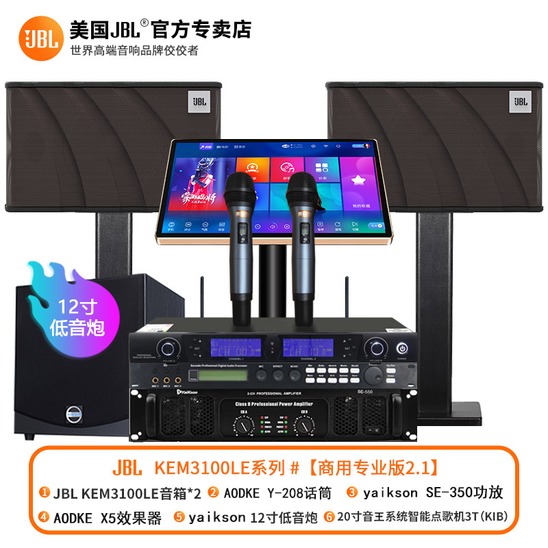 JBL KEM3100 家庭KTV音响套装全套点歌机卡拉OK唱歌机家用K歌影院专业设备 [10寸商用专业款2.1]