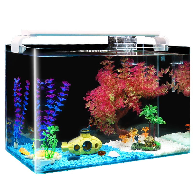 热弯玻璃鱼缸客厅中小型裸缸长方形龟缸办公桌面水族箱造景金鱼缸高清大图