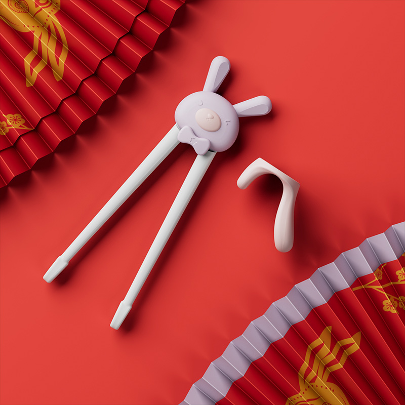 如山儿童筷子宝宝学习幼儿练习虎口训练筷勺二段2 3 4 6-12岁餐具 左右手训练筷（丁香紫）