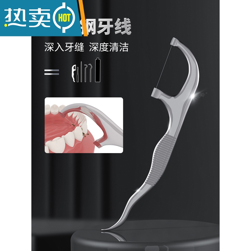 敬平不锈钢牙线棒牙签线超细扁家用剔牙器收纳家庭装儿童盒便携随身高清大图