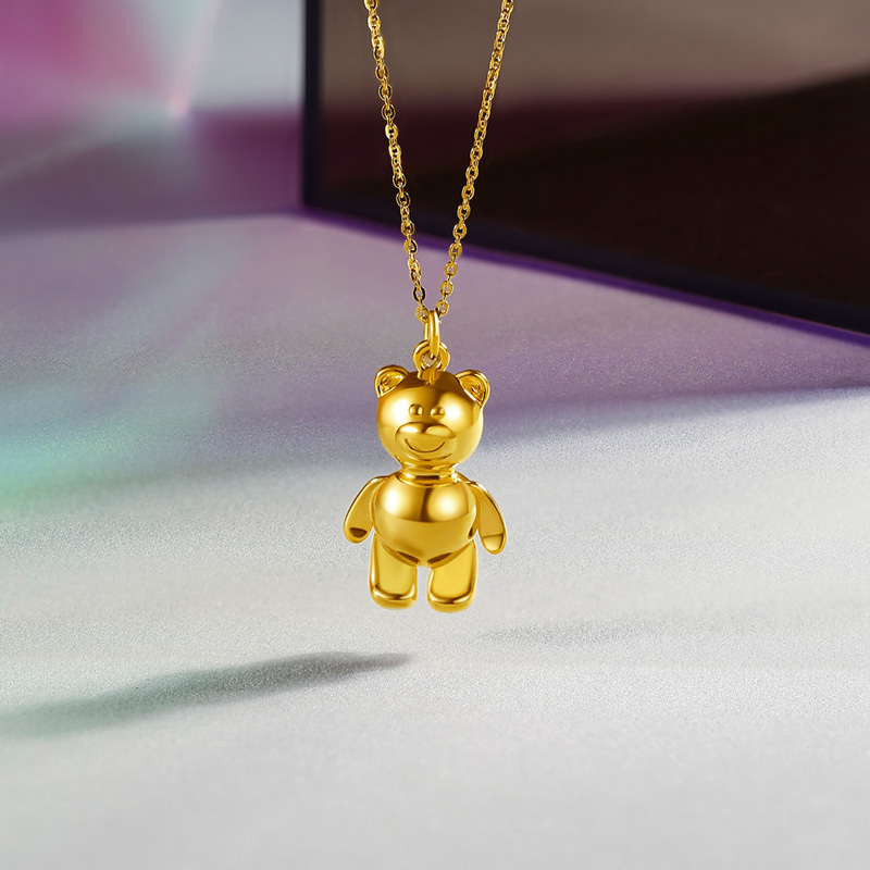 周六福金项链男女5d硬金小熊造型吊坠足金计价锁骨链a069634